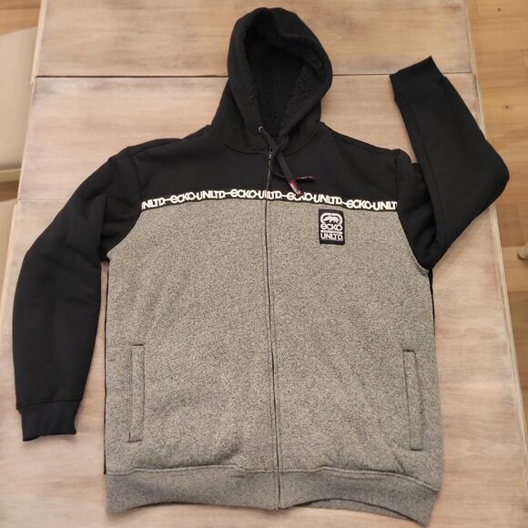 Ecko Unltd Mens Full Zip Warm Activewear Hoodie Spell Out Logo Gray Size Large - Picture 1 of 6